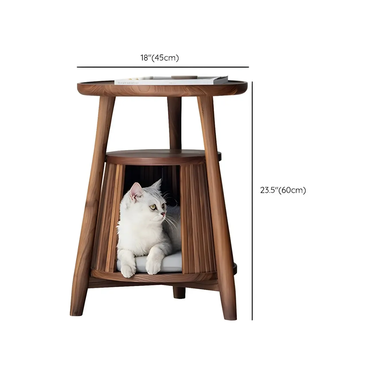 Scandinavian 2-tier Round Wood Side Table with Storage Shelf #size