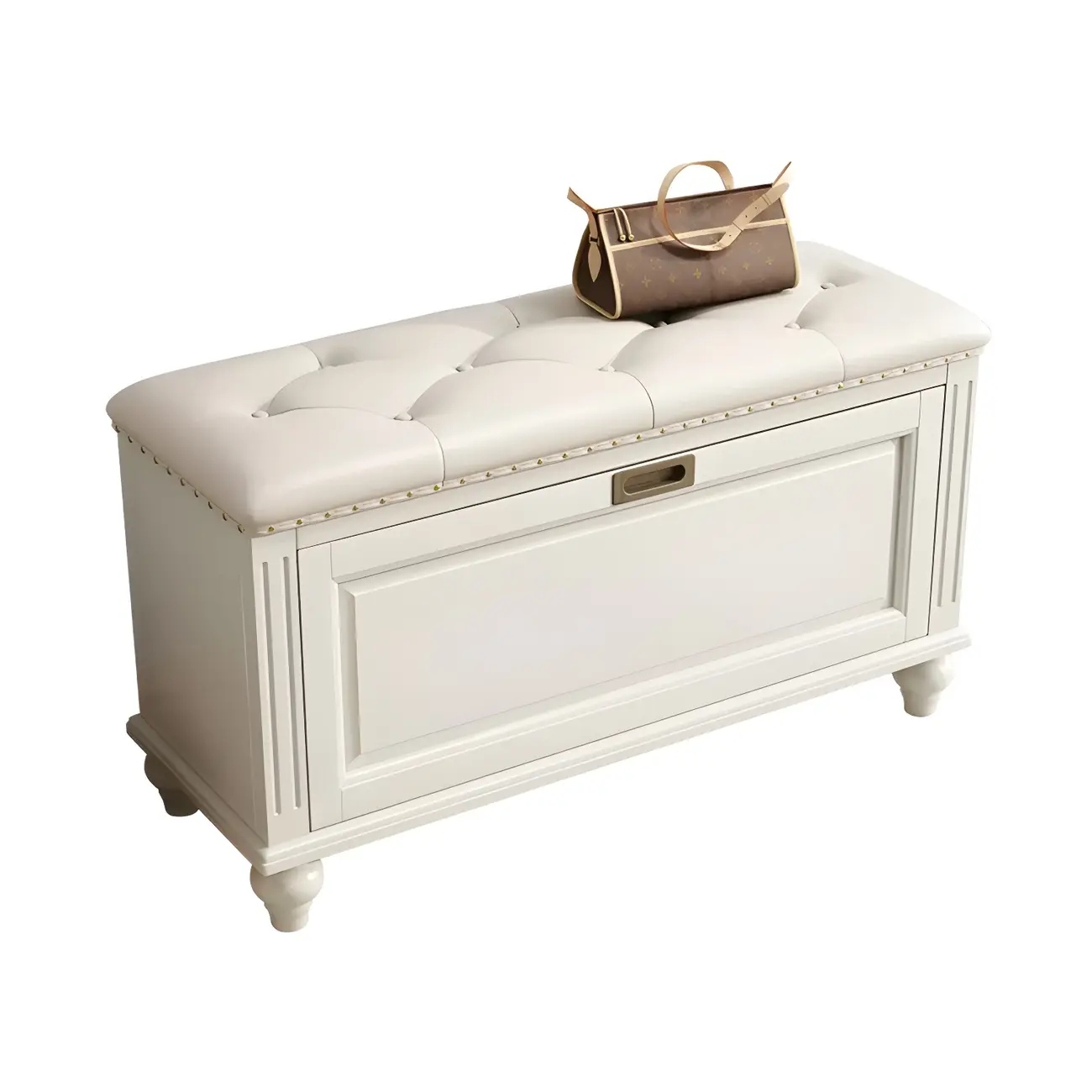 Tufted White Upholstered Entryway Bench with Shoe Storage Image - 14 | homeyfad