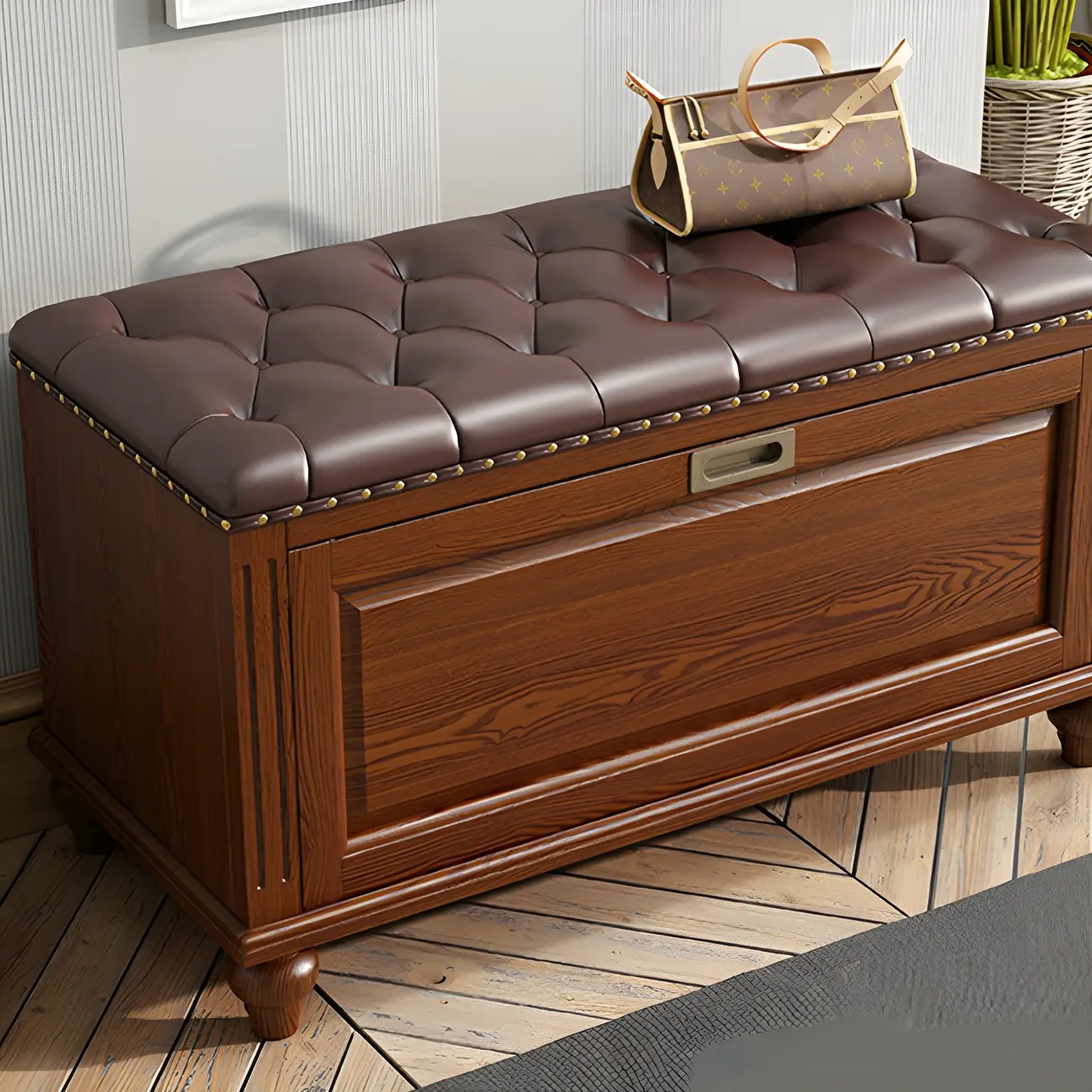 Tufted White Upholstered Entryway Bench with Shoe Storage Image - 5 | homeyfad