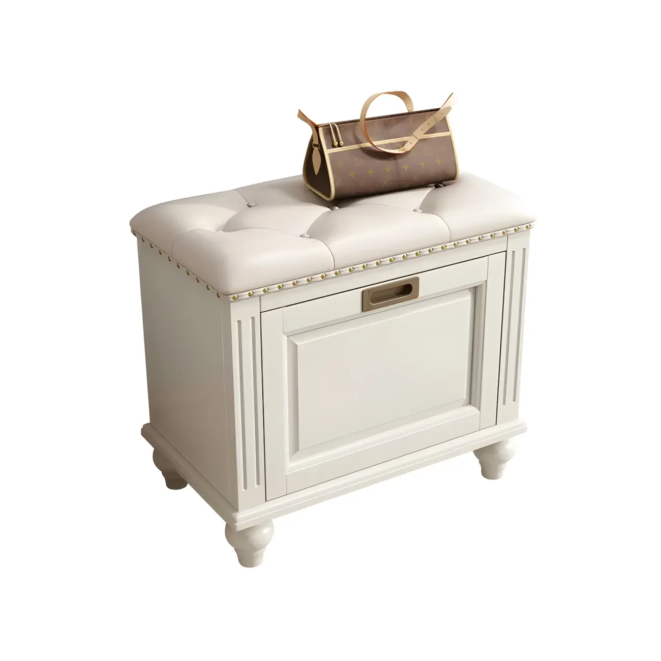 Tufted White Upholstered Entryway Bench with Shoe Storage Image - 15 | homeyfad