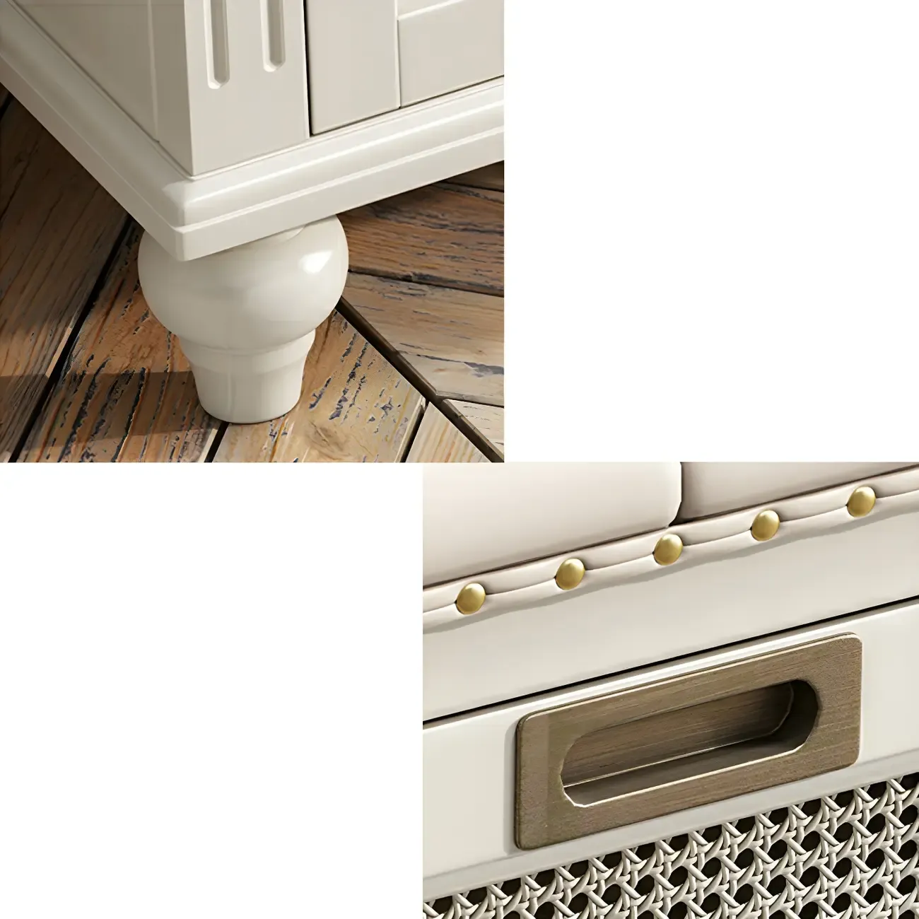 Tufted White Upholstered Entryway Bench with Shoe Storage Image - 10