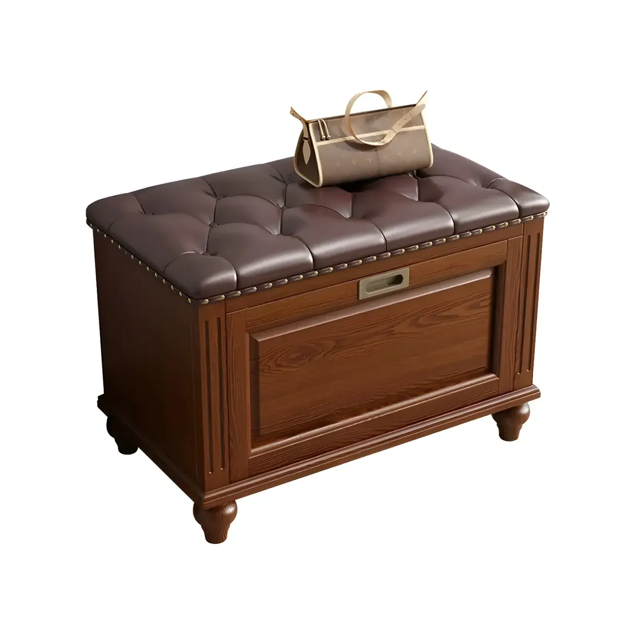 Tufted White Upholstered Entryway Bench with Shoe Storage Image - 19