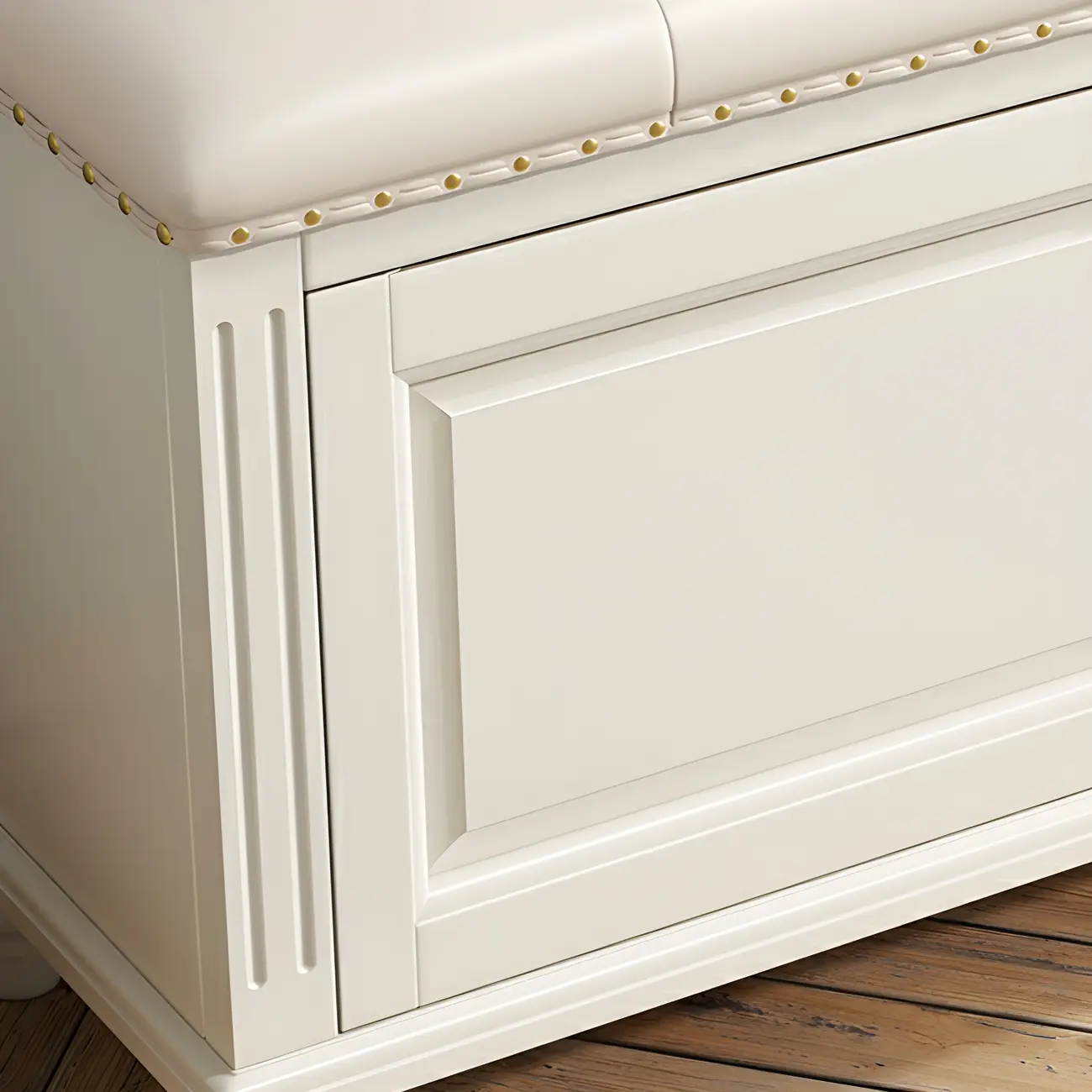 Tufted White Upholstered Entryway Bench with Shoe Storage Image - 9 | homeyfad