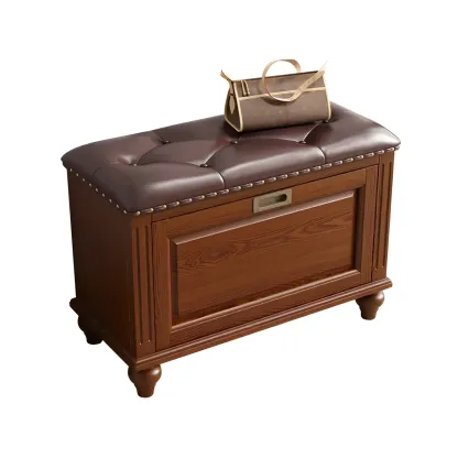 Tufted White Upholstered Entryway Bench with Shoe Storage Image - 20