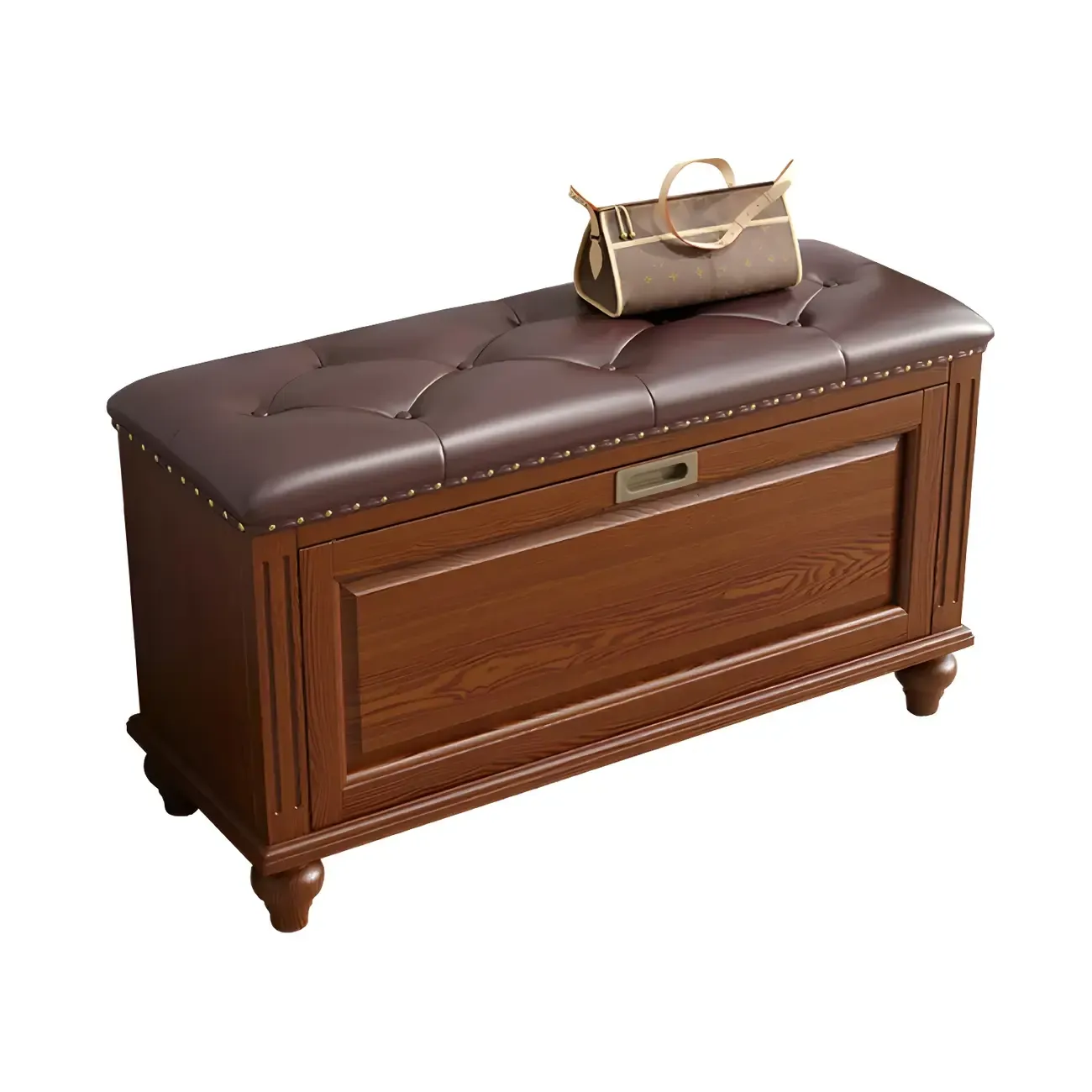 Tufted White Upholstered Entryway Bench with Shoe Storage Image - 21