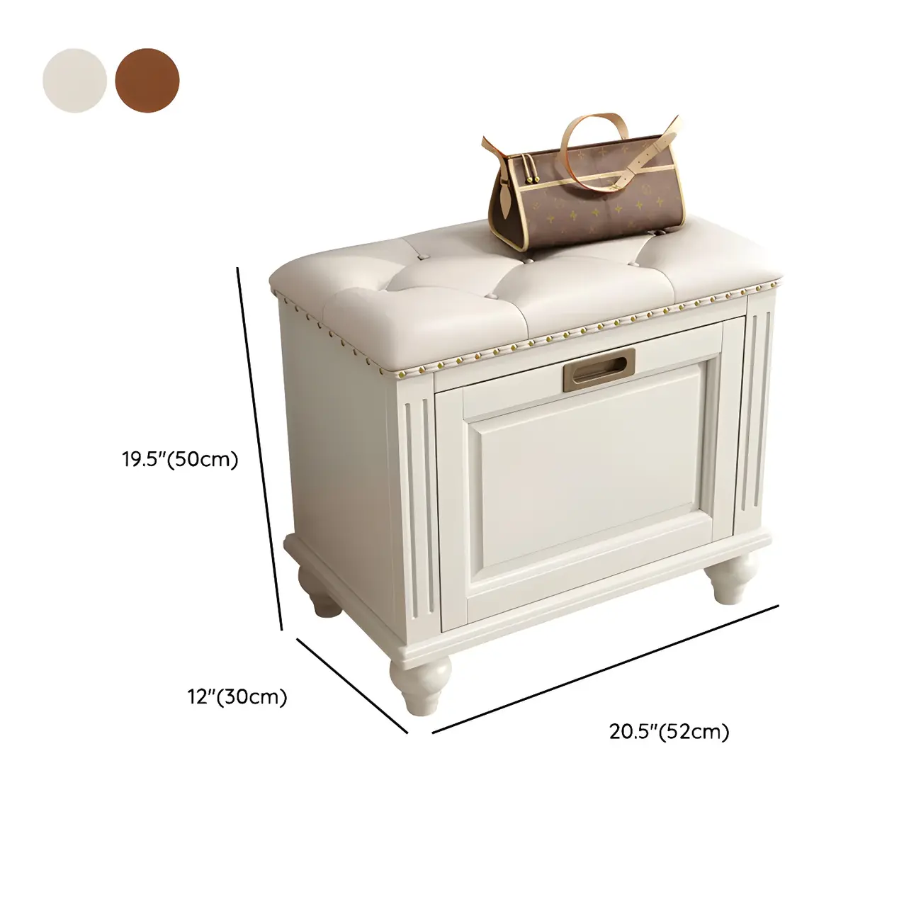 Tufted White Upholstered Entryway Bench with Shoe Storage #size | homeyfad