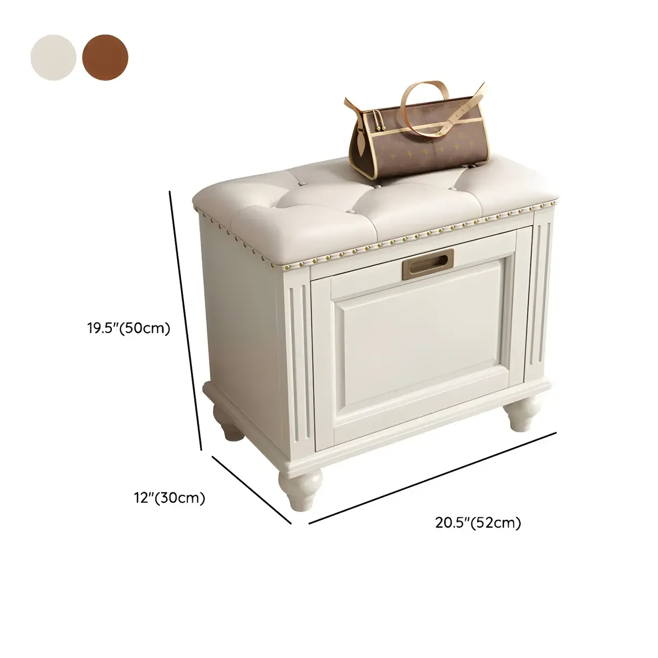 Tufted White Upholstered Entryway Bench with Shoe Storage #size
