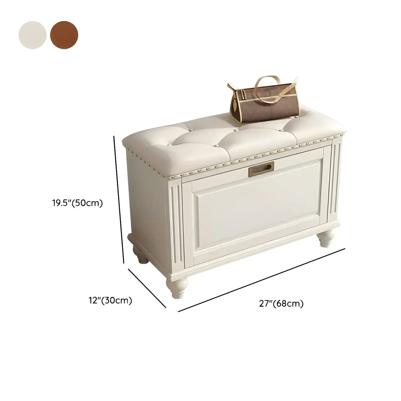 Tufted White Upholstered Entryway Bench with Shoe Storage Image - 25