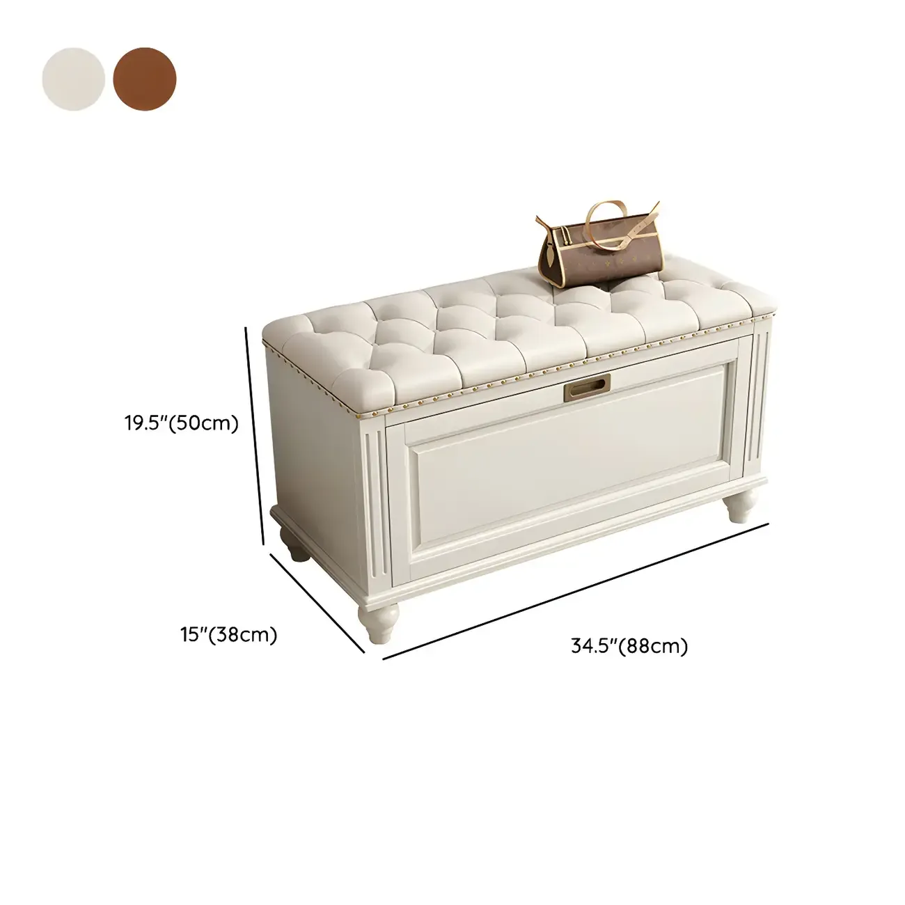 Tufted White Upholstered Entryway Bench with Shoe Storage Image - 29