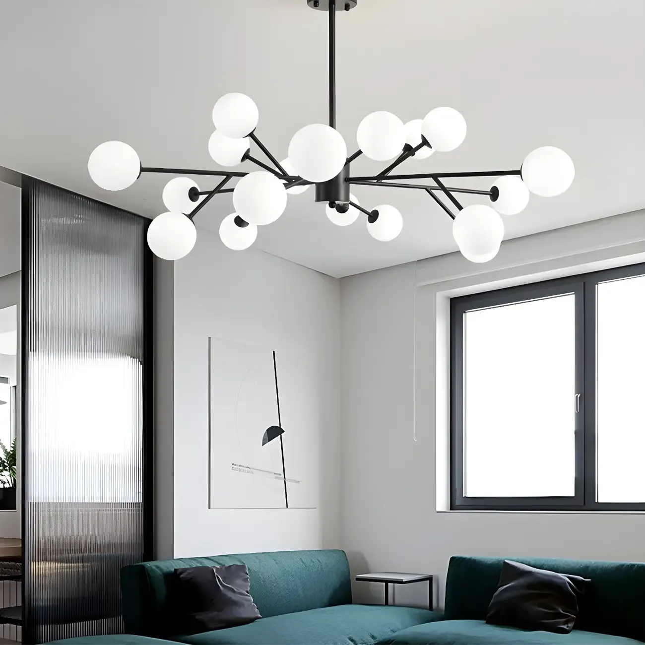 Black Glass Modern Linear Chandelier Light Image - 2