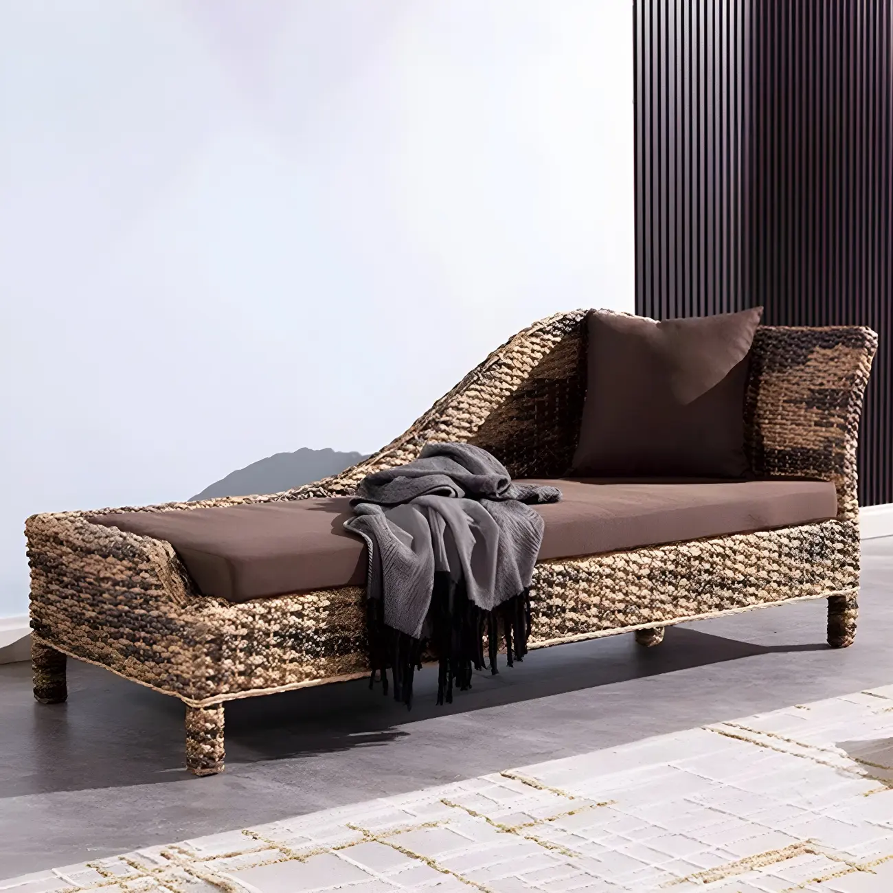 Rustic Brown Wicker Chaise Lounge with Removable Cushion Image - 2 | homeyfad