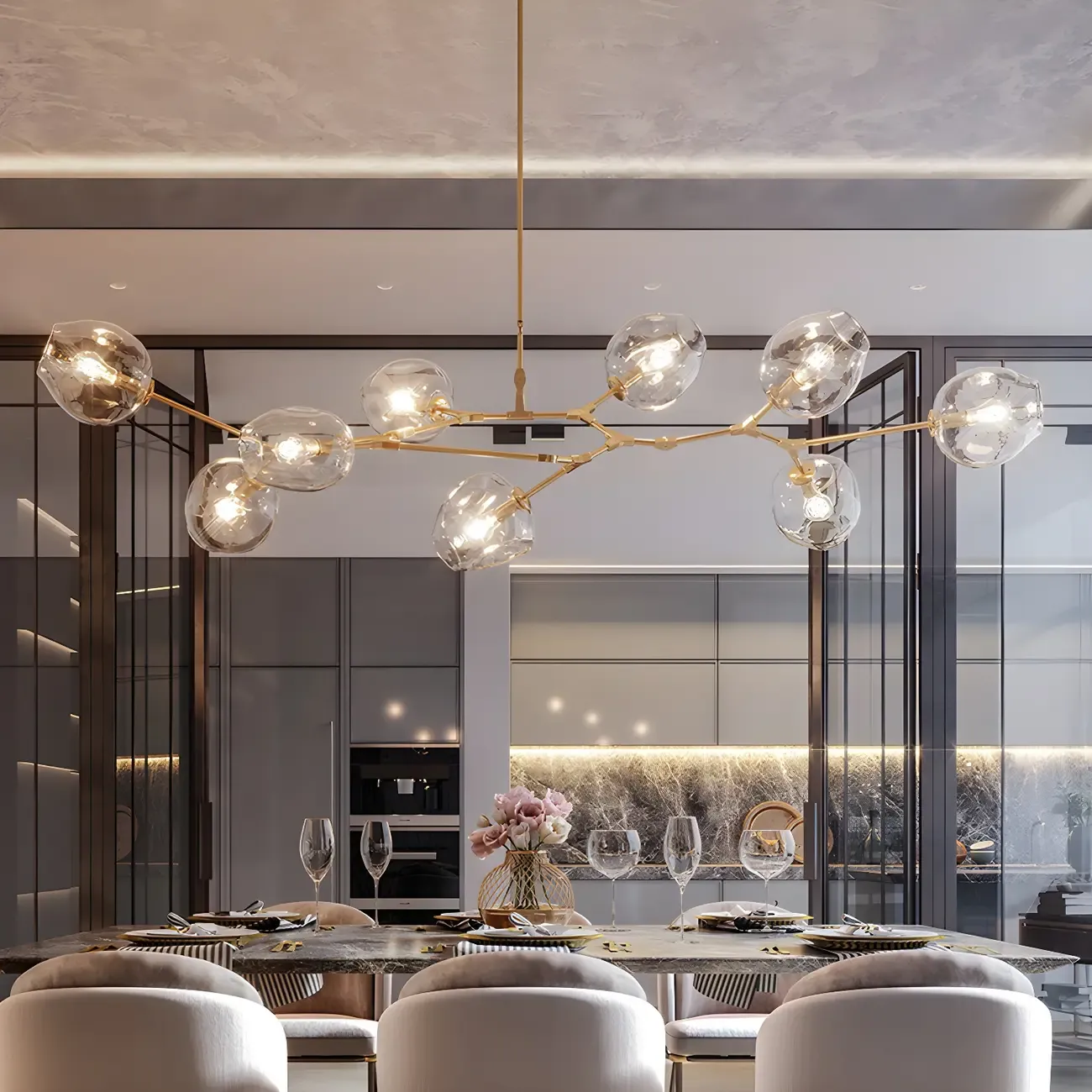 Large Sputnik Downrods Glass Chandelier for Indoor Use