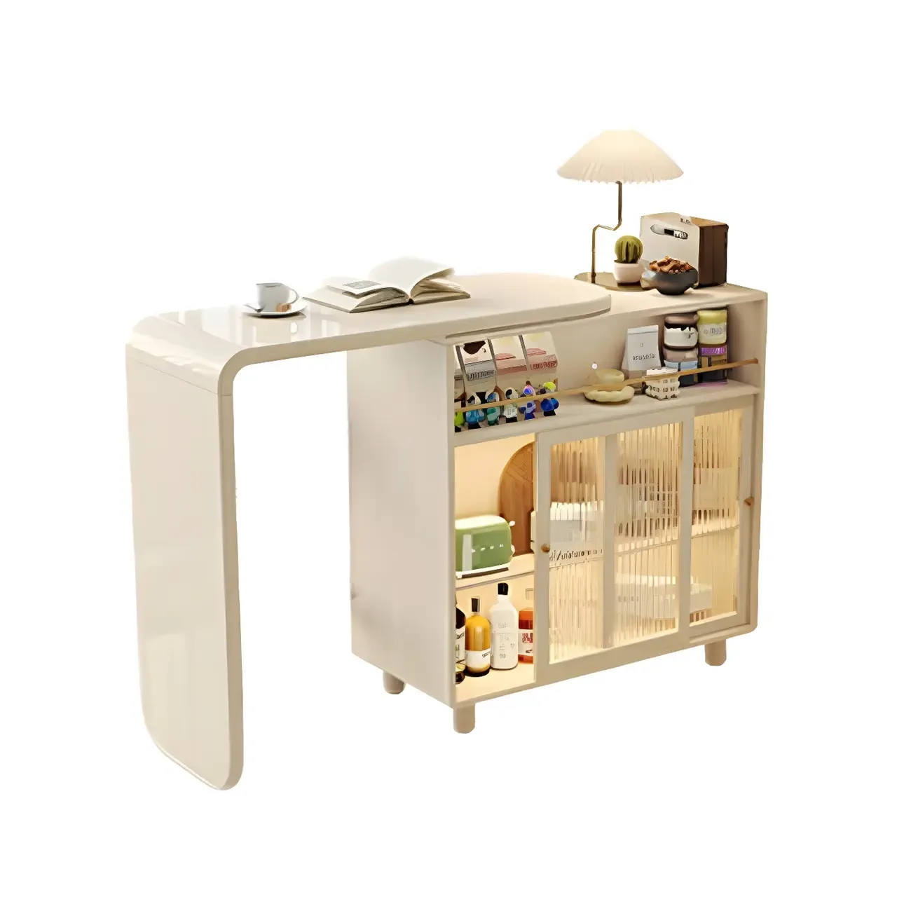 Scandinavian White Wood Glass Storage Extendable Bar Tables Image - 2