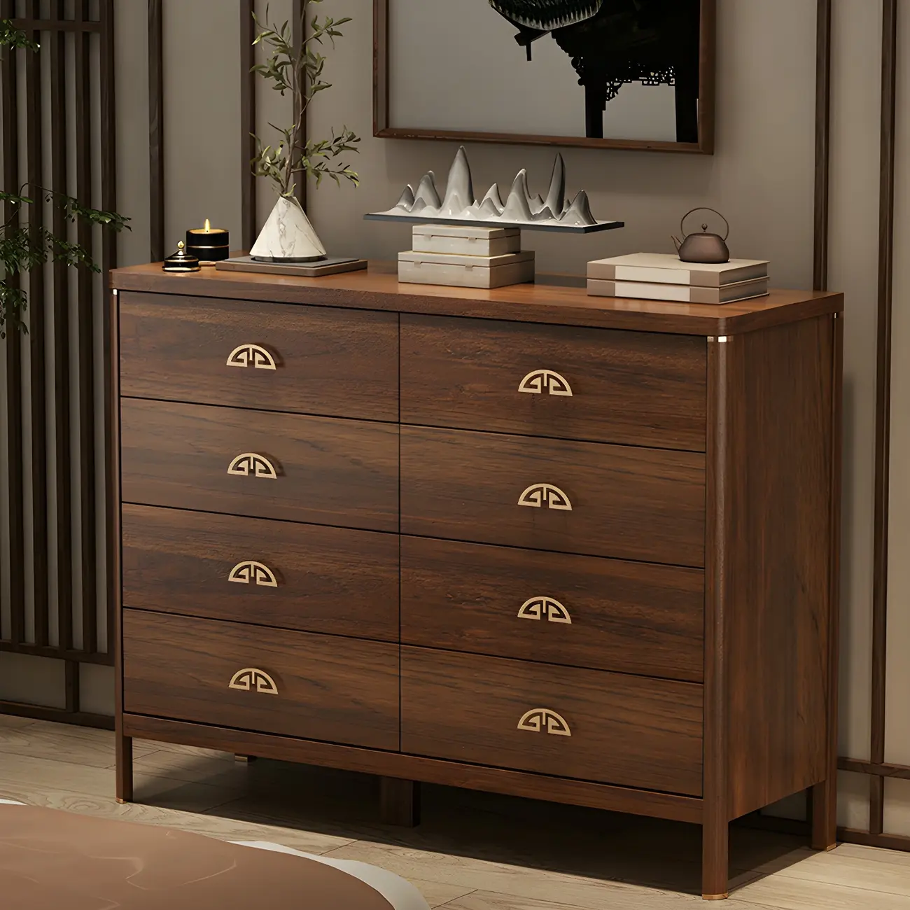 Traditional Brown Wooden Double Dresser with Soft Close Drawers  Image - 1 | homeyfad