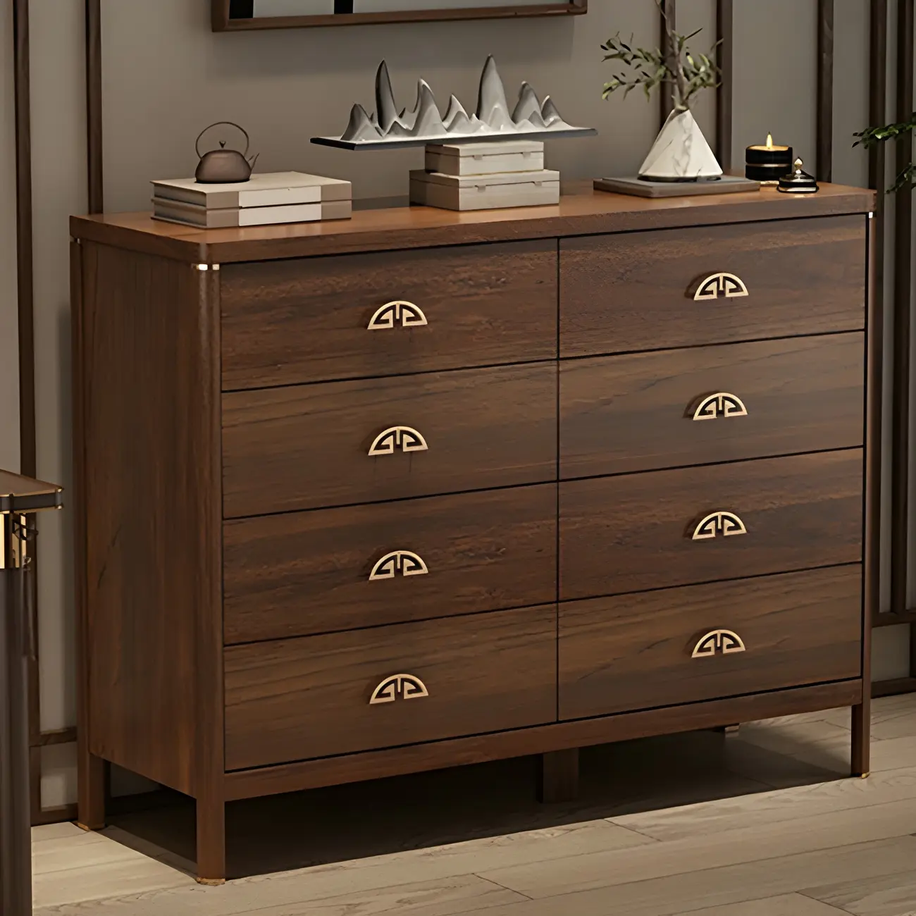 Traditional Brown Wooden Double Dresser with Soft Close Drawers  Image - 2 | homeyfad