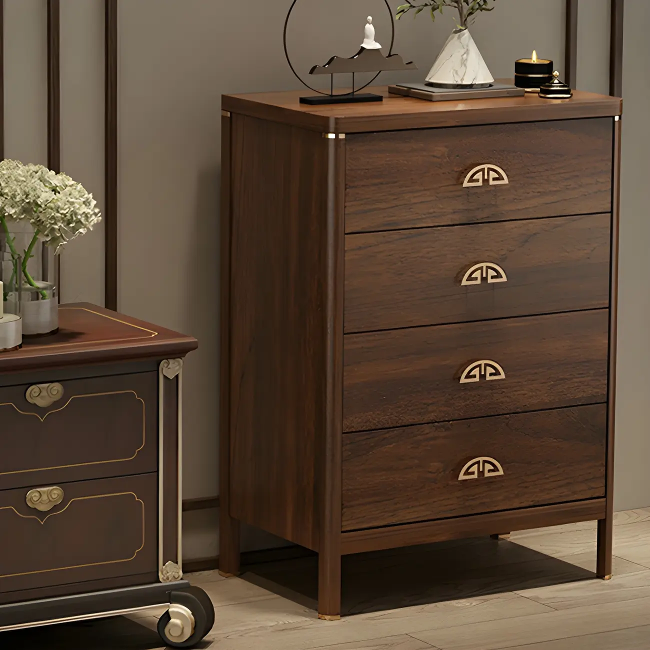 Traditional Brown Wooden Double Dresser with Soft Close Drawers  Image - 3 | homeyfad