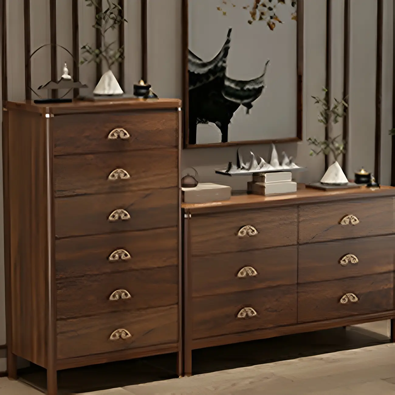 Traditional Brown Wooden Double Dresser with Soft Close Drawers  Image - 4 | homeyfad