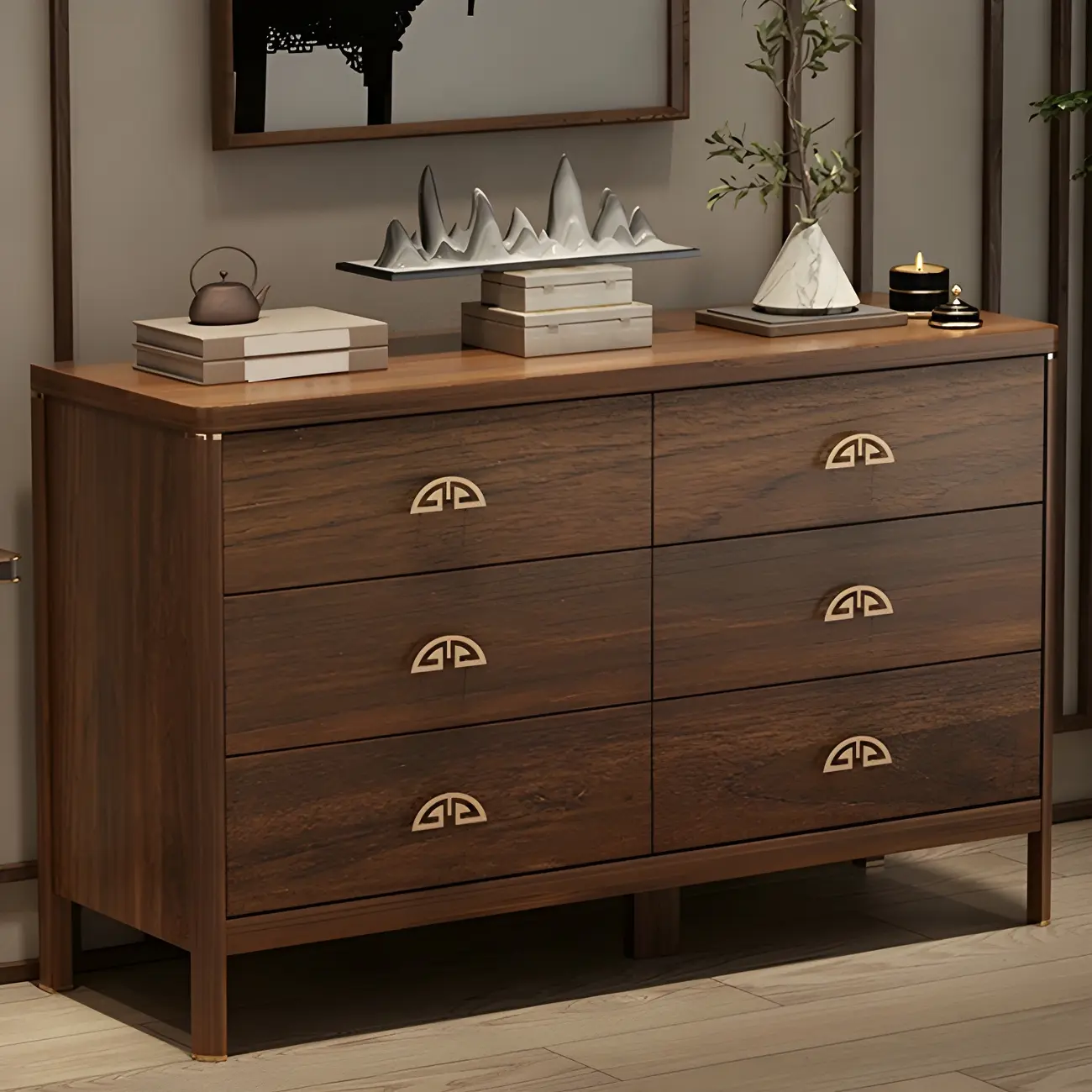 Traditional Brown Wooden Double Dresser with Soft Close Drawers  Image - 7 | homeyfad