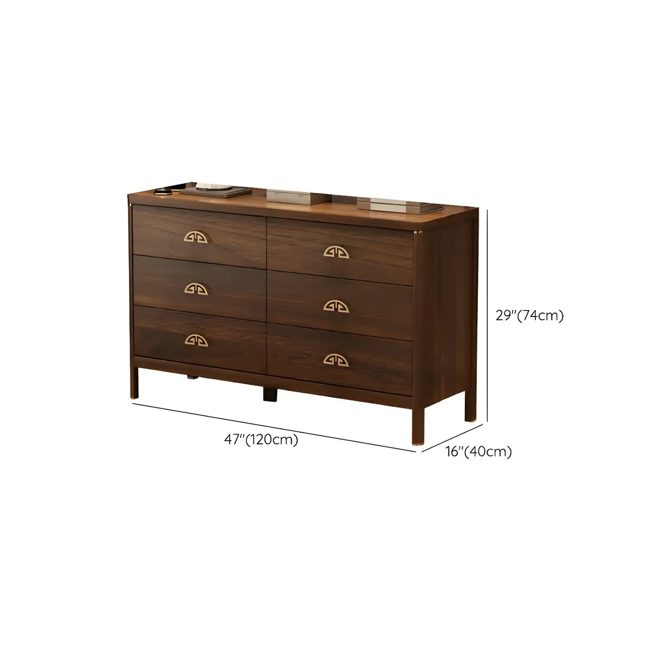 Traditional Brown Wooden Double Dresser with Soft Close Drawers #size
