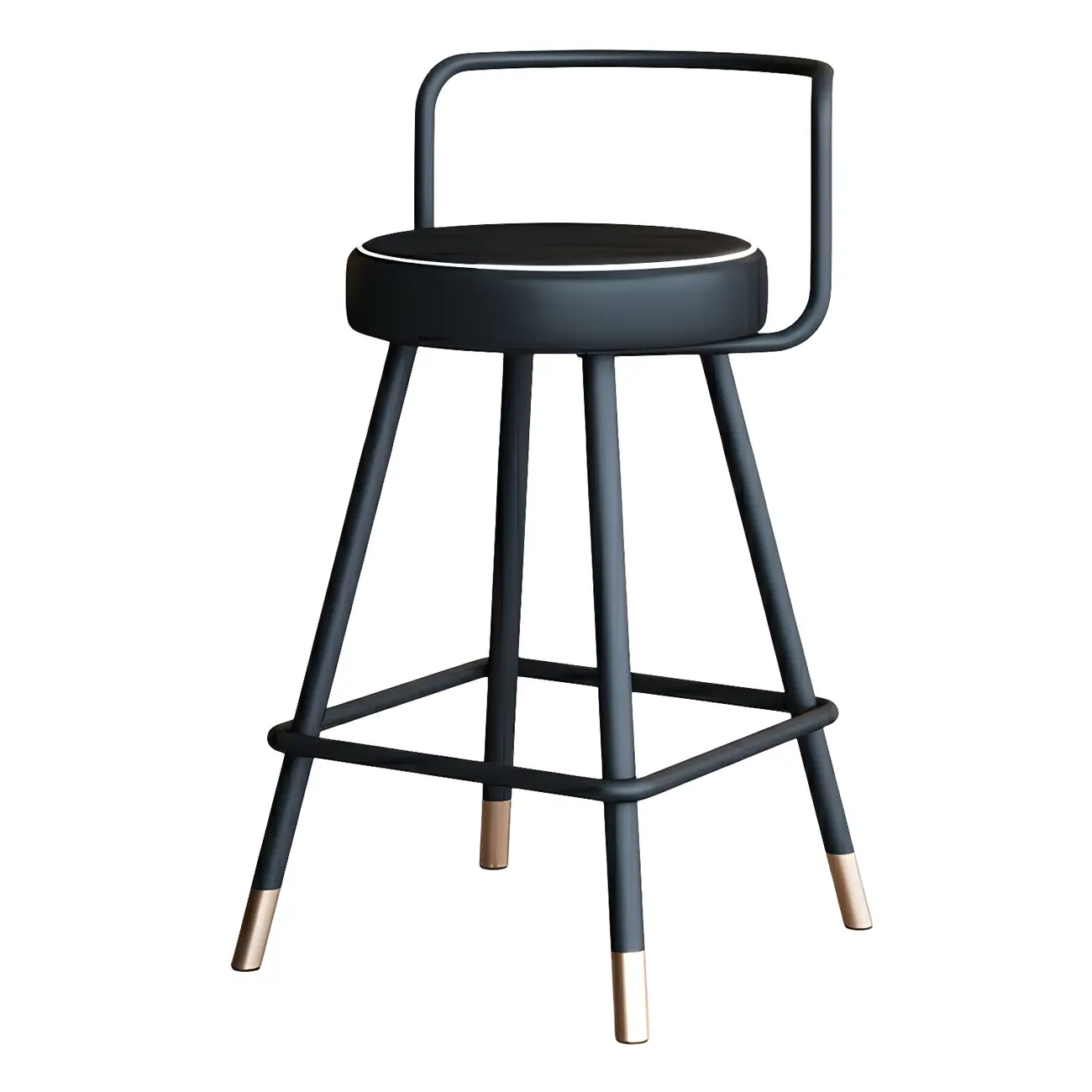Black Round Low Back Faux Leather Counter Bar Stools Image - 2 | homeyfad
