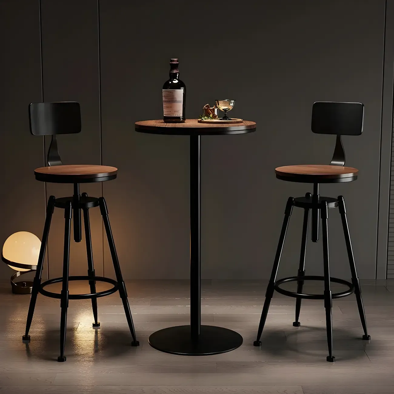 Industrial Metal Adjustable Bar Stools with Backrest for Home Bar Image - 4