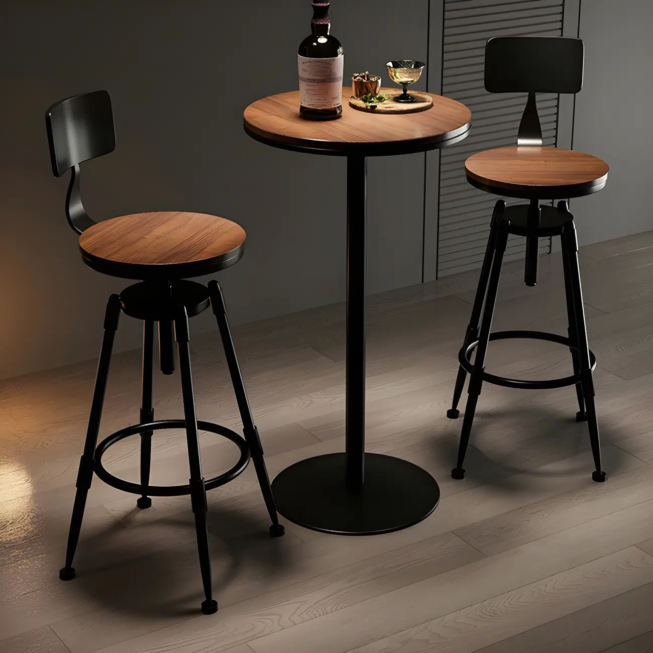 Industrial Metal Adjustable Bar Stools with Backrest for Home Bar Image - 2 | homeyfad