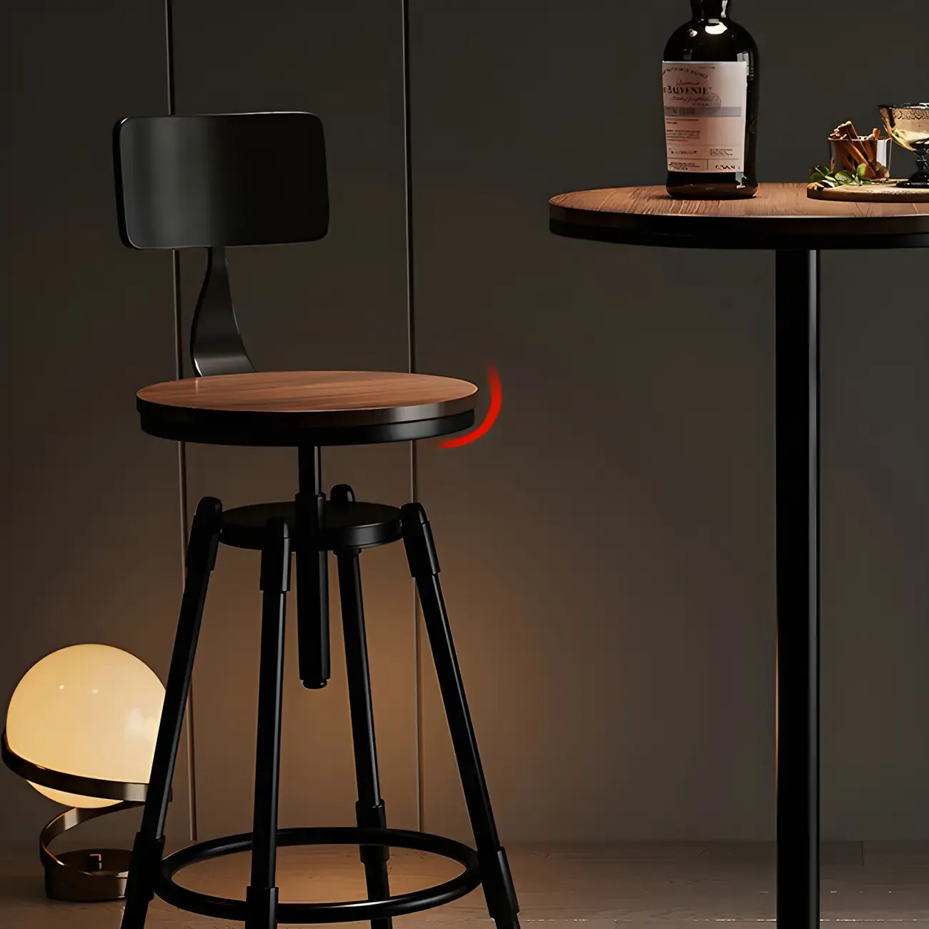 Industrial Metal Adjustable Bar Stools with Backrest for Home Bar Image - 8