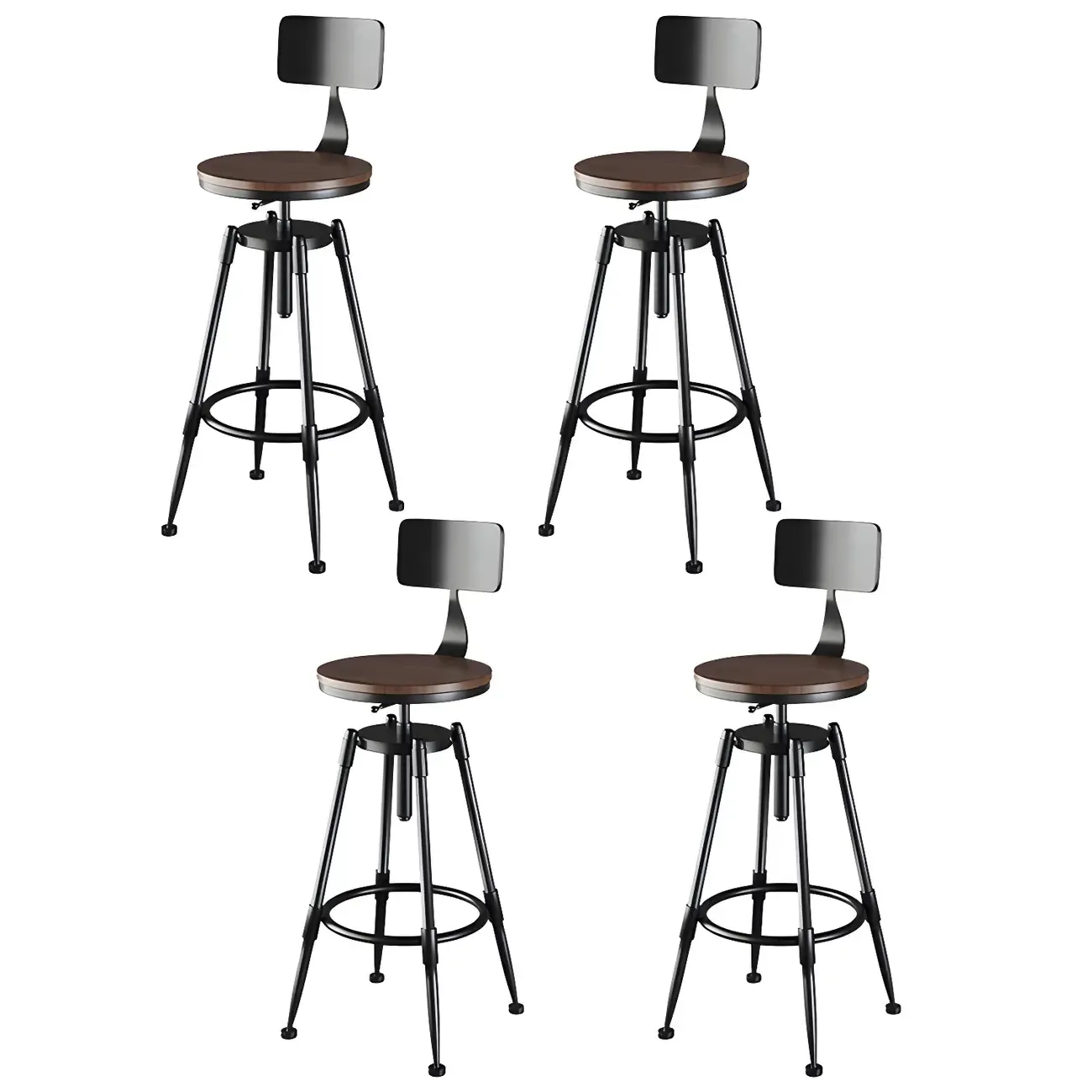 Industrial Metal Adjustable Bar Stools with Backrest for Home Bar Image - 29