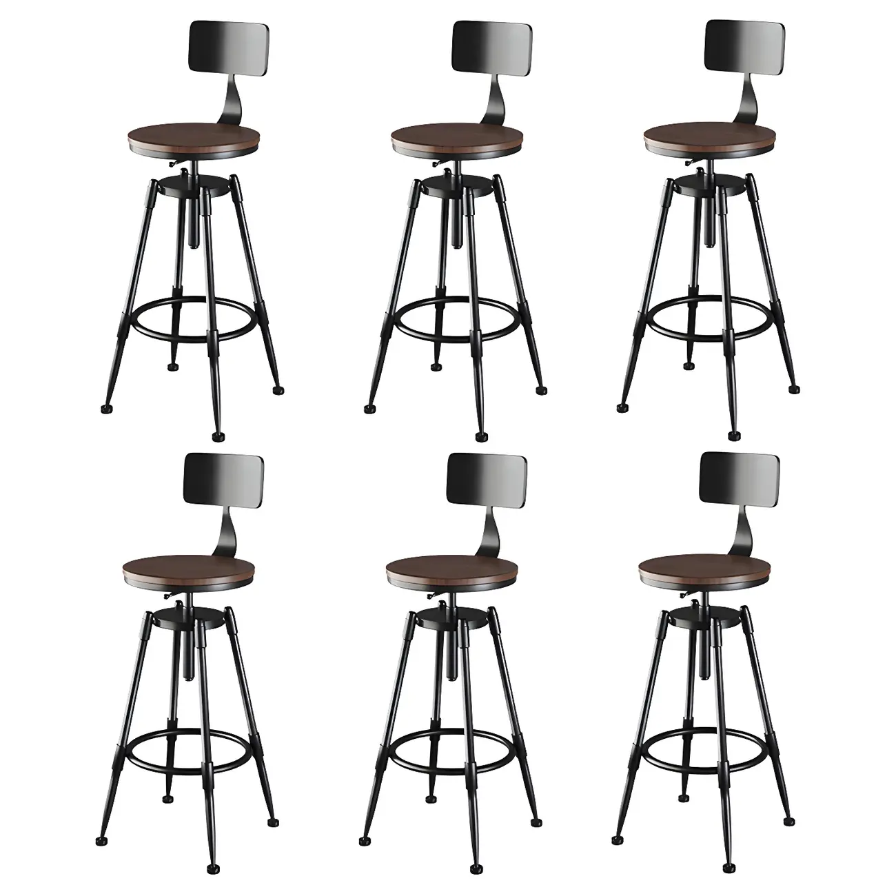 Industrial Metal Adjustable Bar Stools with Backrest for Home Bar Image - 30 | homeyfad