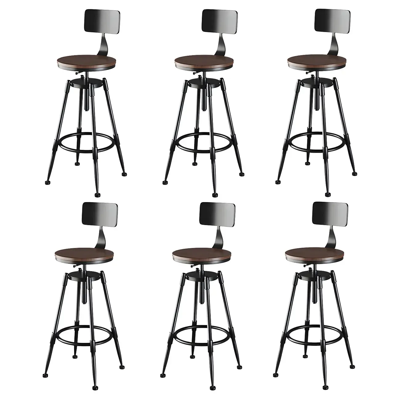 Industrial Metal Adjustable Bar Stools with Backrest for Home Bar Image - 30