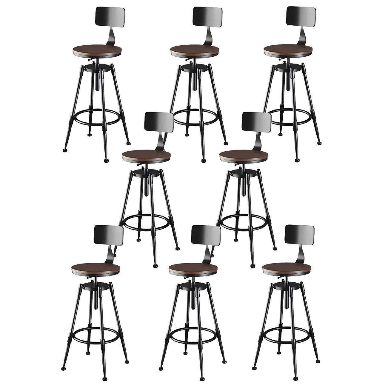 Industrial Metal Adjustable Bar Stools with Backrest for Home Bar Image - 31 | homeyfad