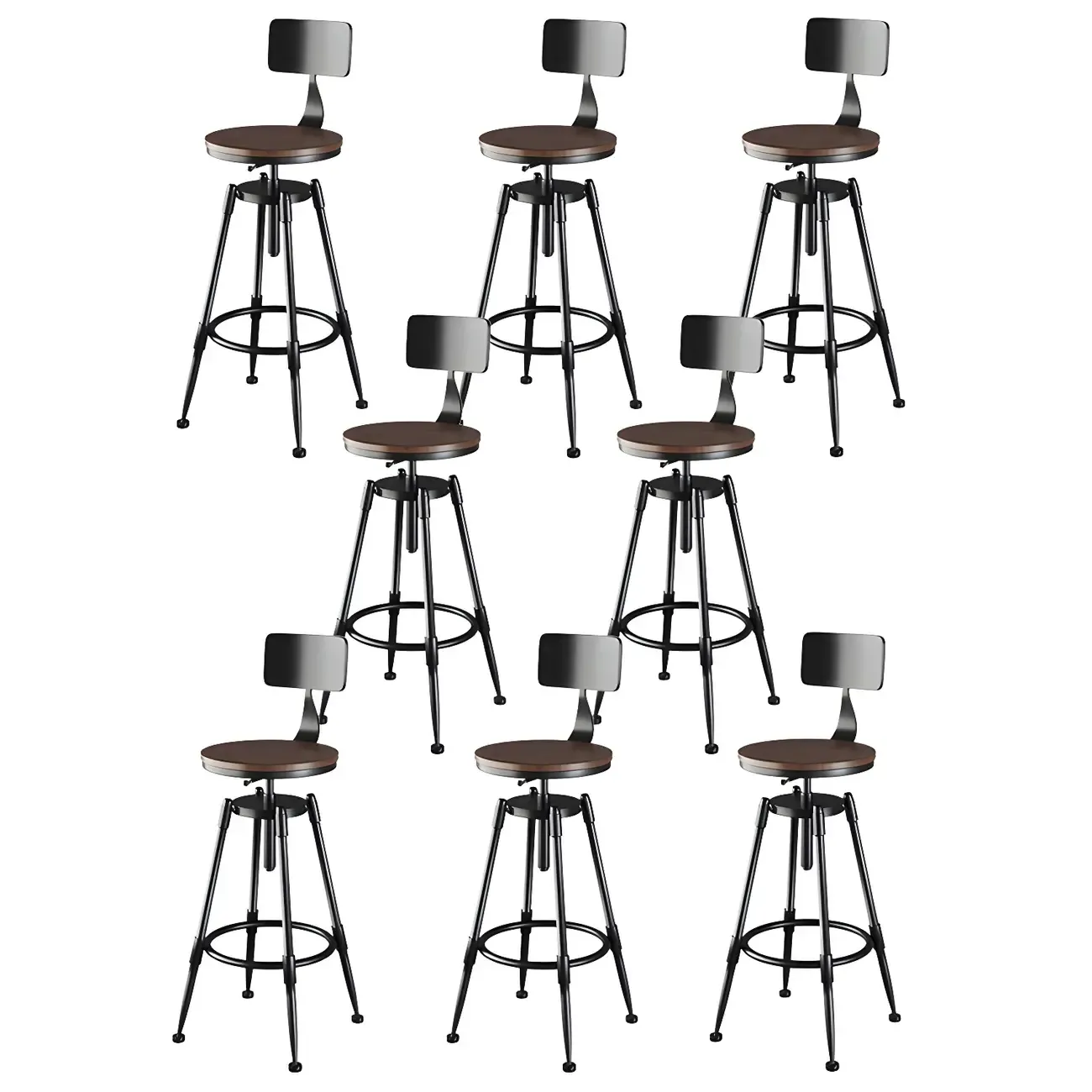 Industrial Metal Adjustable Bar Stools with Backrest for Home Bar Image - 31