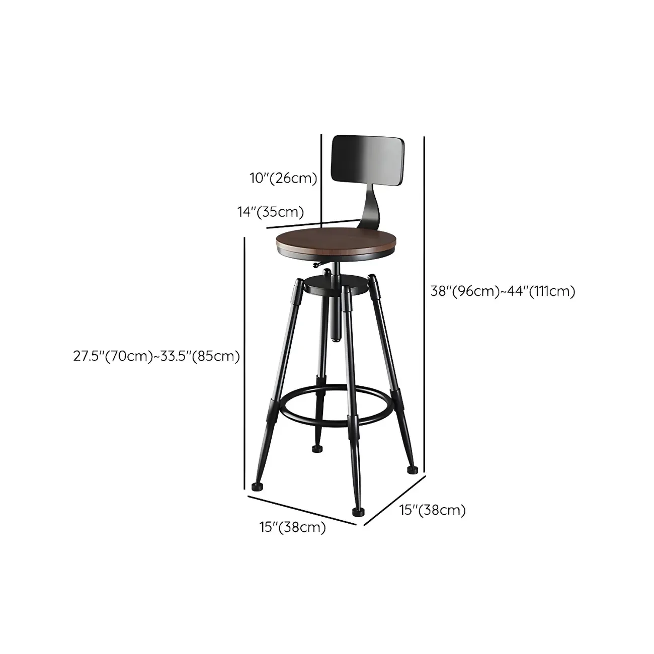 Industrial Metal Adjustable Bar Stools with Backrest for Home Bar #size