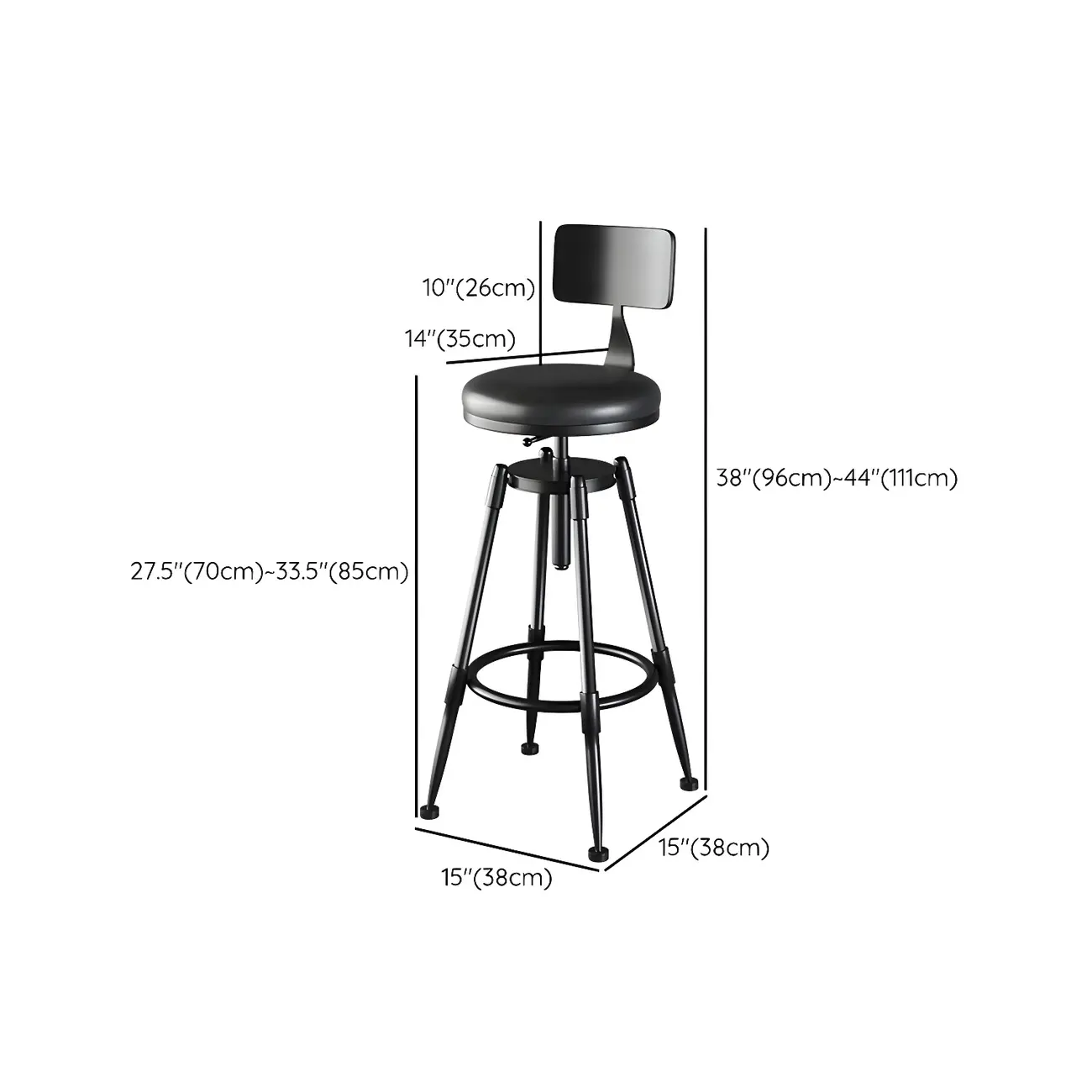 Industrial Metal Adjustable Bar Stools with Backrest for Home Bar Image - 34 | homeyfad