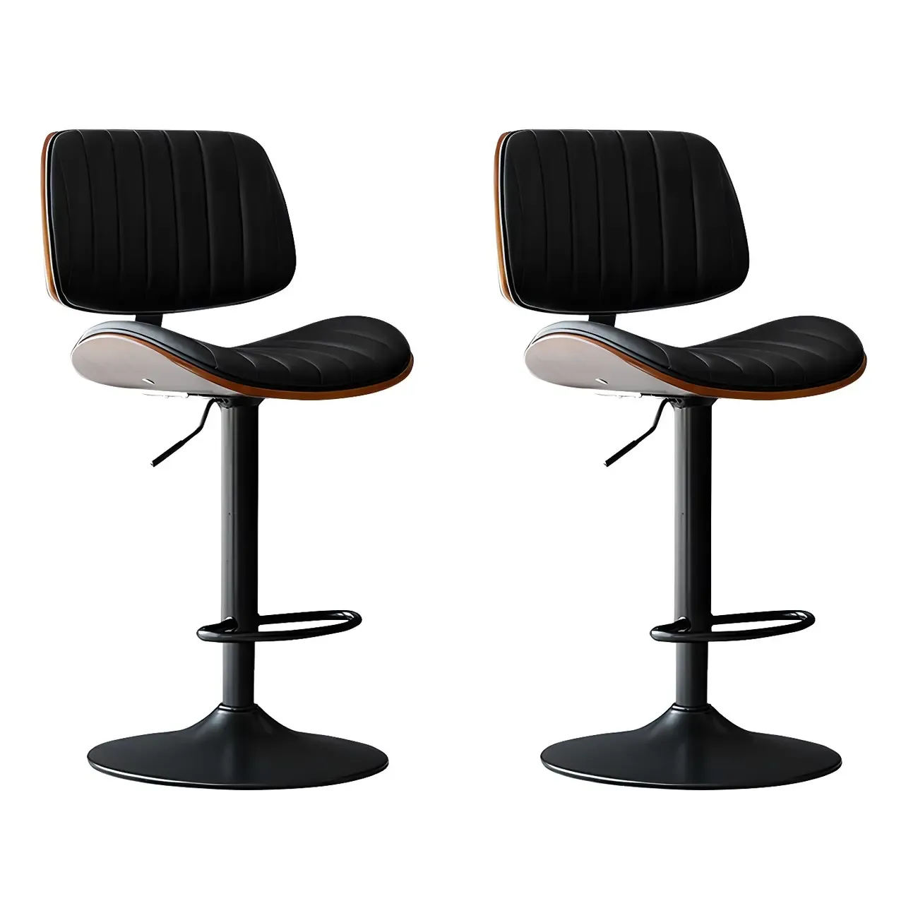 Modern Faux Leather Adjustable Swivel Bar Stools Image - 7
