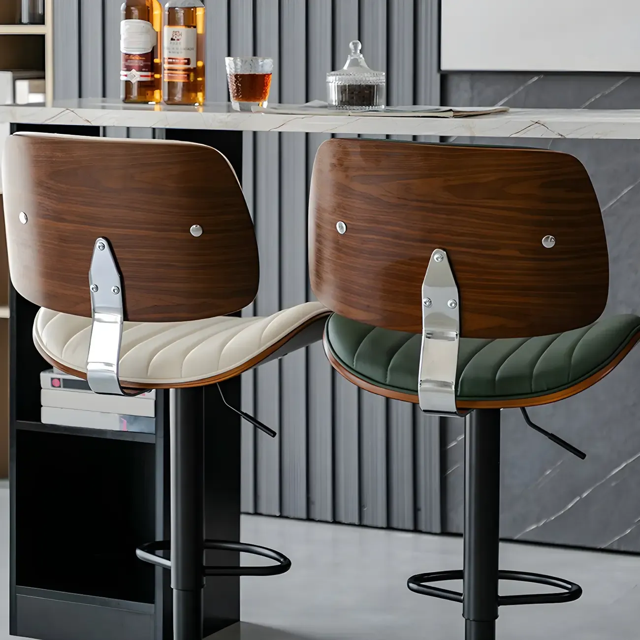 Modern Faux Leather Adjustable Swivel Bar Stools Image - 10