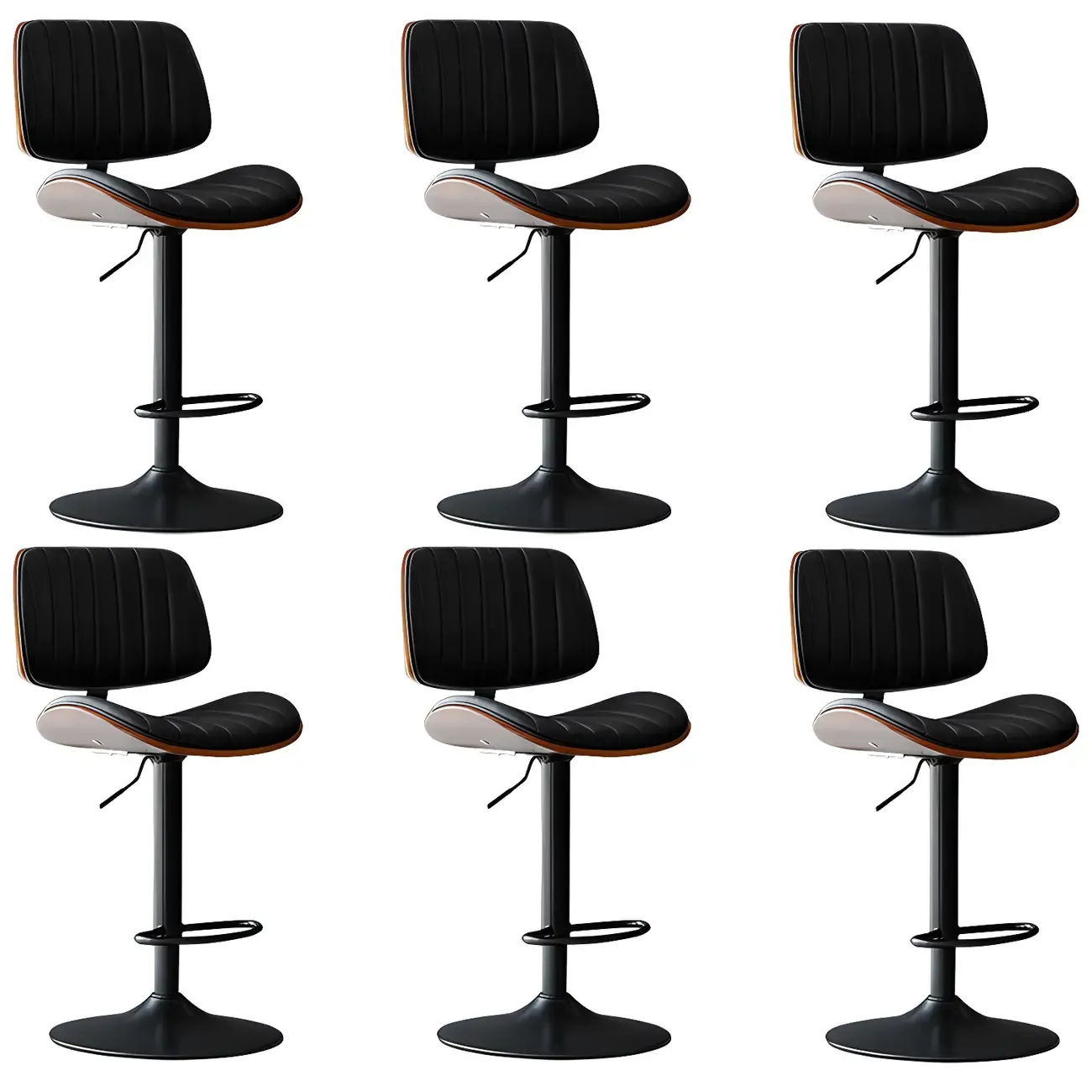 Modern Faux Leather Adjustable Swivel Bar Stools Image - 11