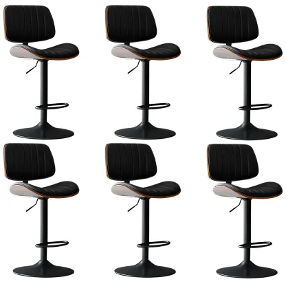 Modern Faux Leather Adjustable Swivel Bar Stools Image - 11