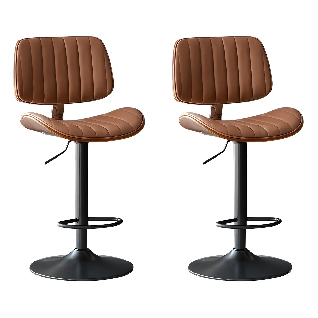 Modern Faux Leather Adjustable Swivel Bar Stools Image - 17