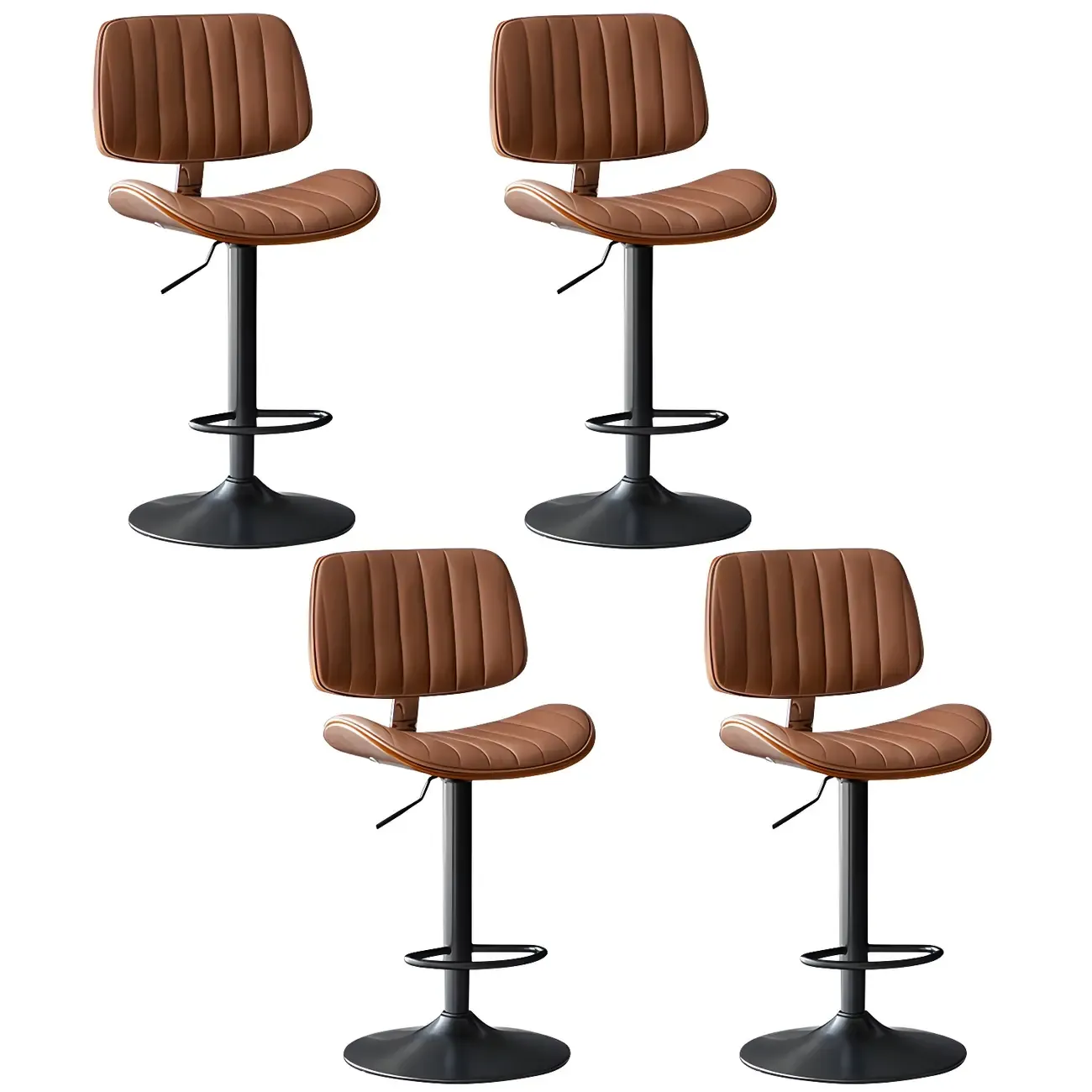 Modern Faux Leather Adjustable Swivel Bar Stools Image - 19