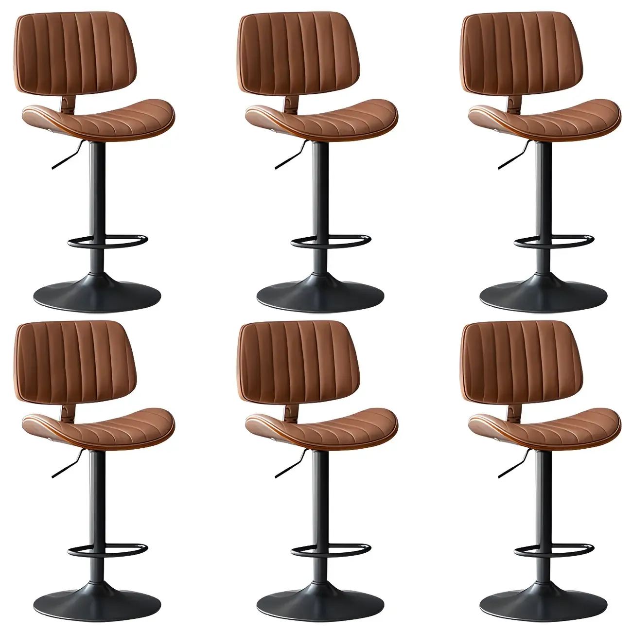 Modern Faux Leather Adjustable Swivel Bar Stools Image - 20