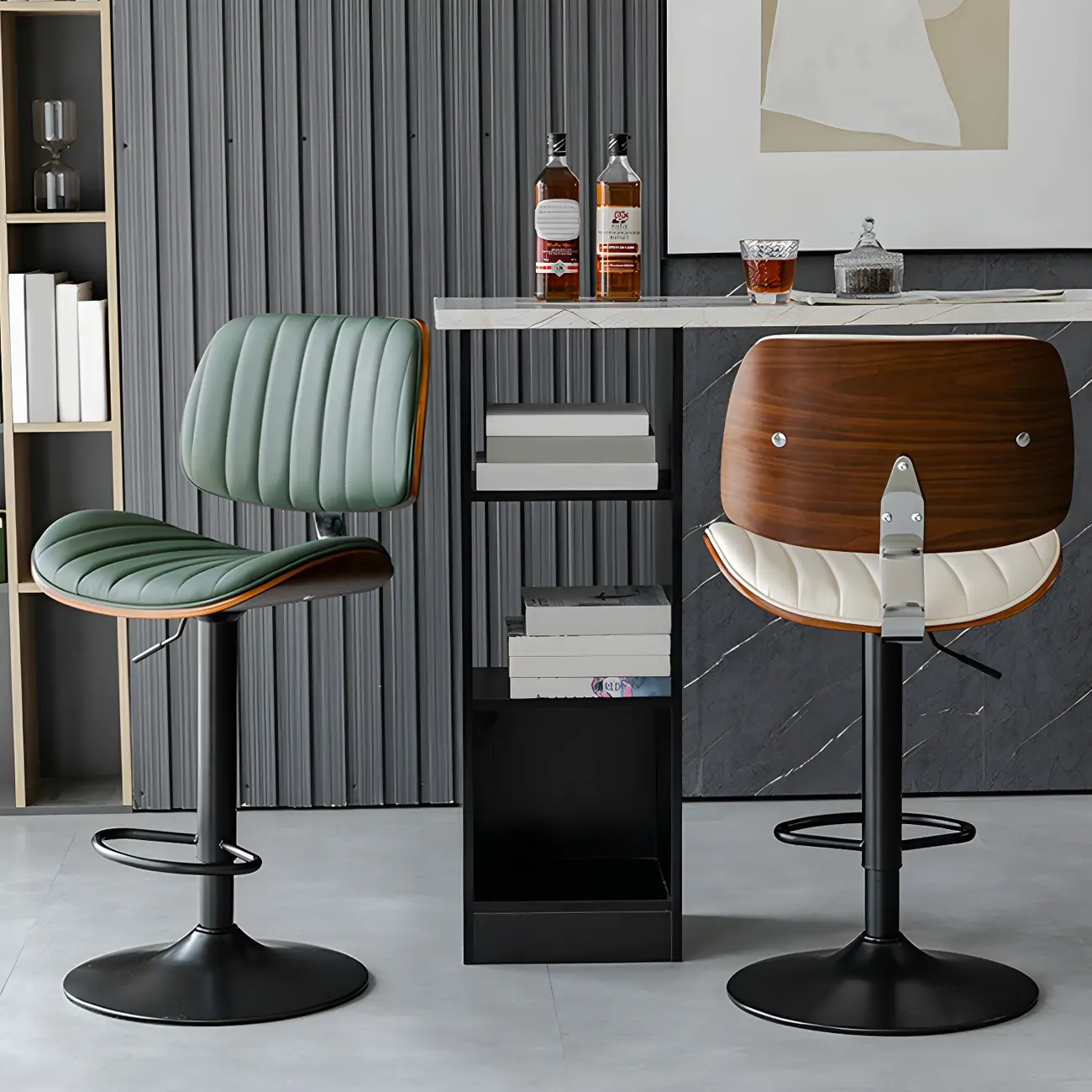 Modern Faux Leather Adjustable Swivel Bar Stools Image - 3 | homeyfad