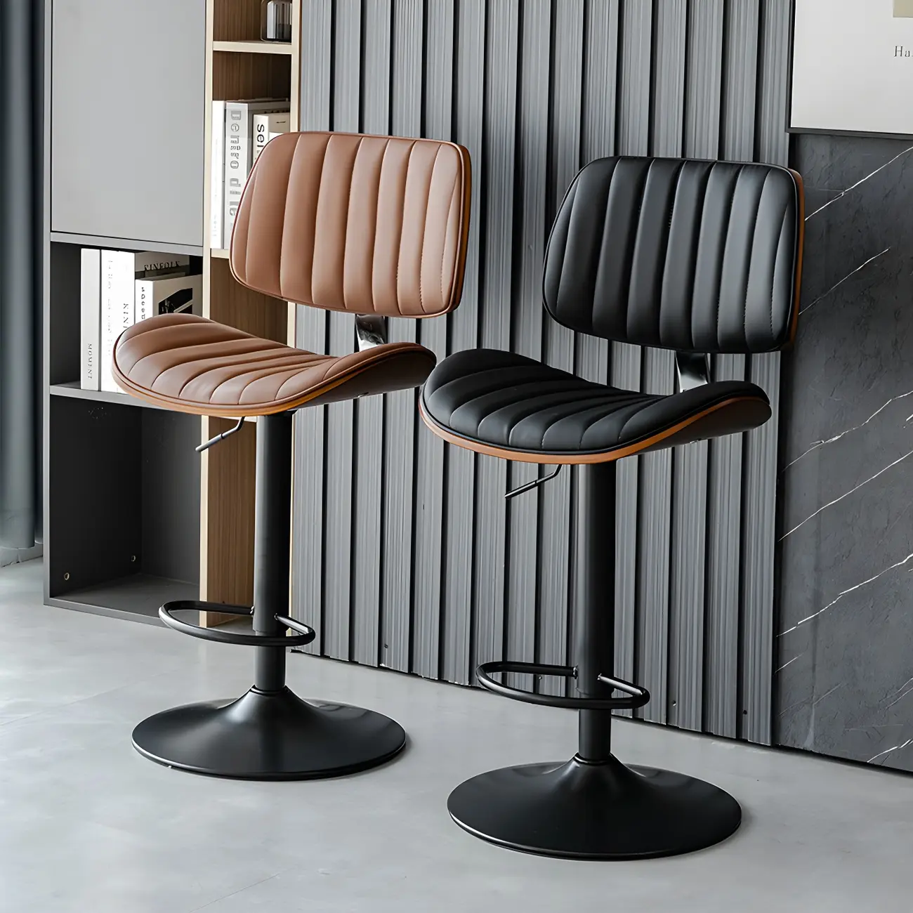 Durable Leather Swivel Bar Stools with Adjustable Height for Home Image - 2 | homeyfad