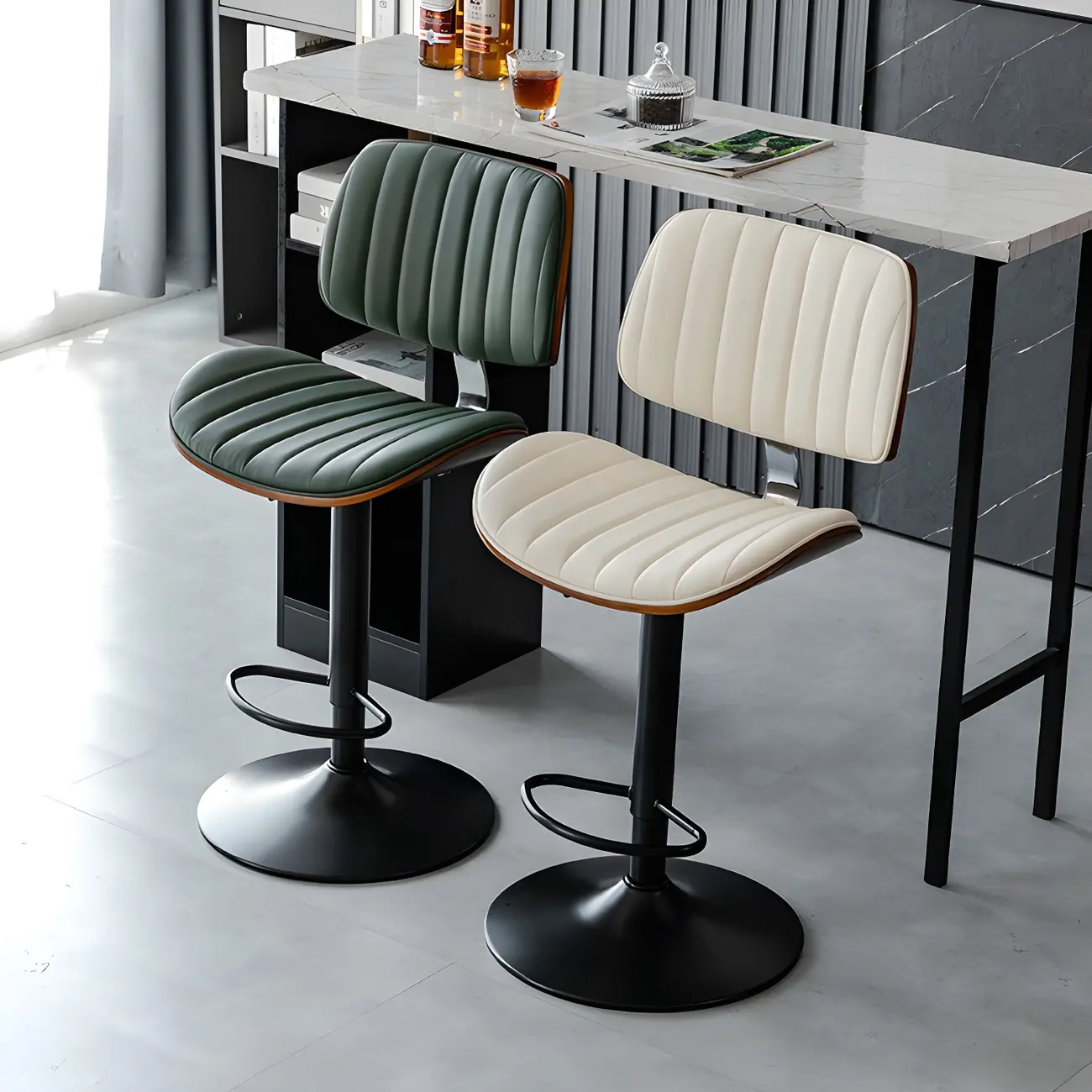 Durable Leather Swivel Bar Stools with Adjustable Height for Home Image - 1 | homeyfad
