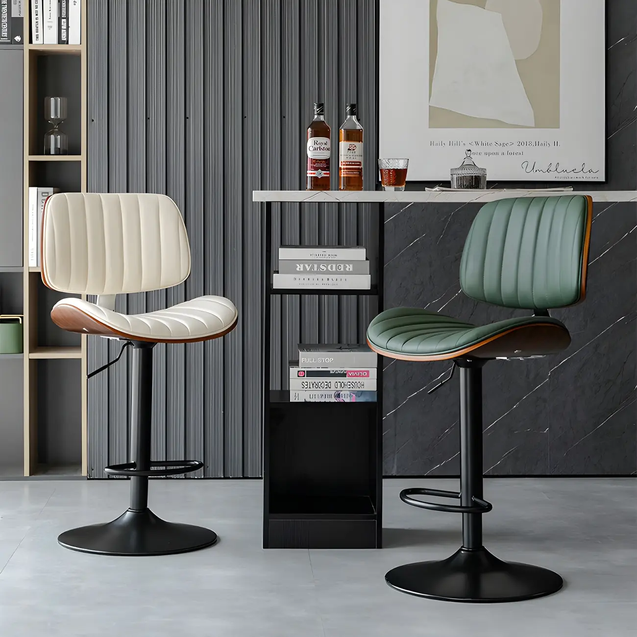 Modern Faux Leather Adjustable Swivel Bar Stools Image - 25 | homeyfad
