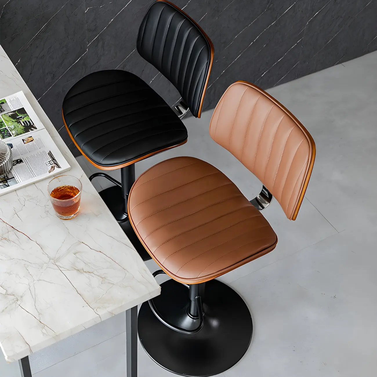 Modern Faux Leather Adjustable Swivel Bar Stools Image - 28 | homeyfad