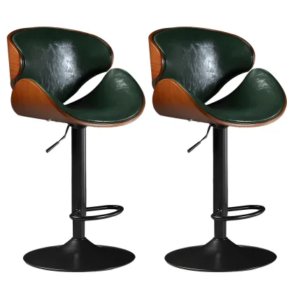 Vintage Leather Height-Adjustable Swivel Bar Stools with Footrest Image - 4