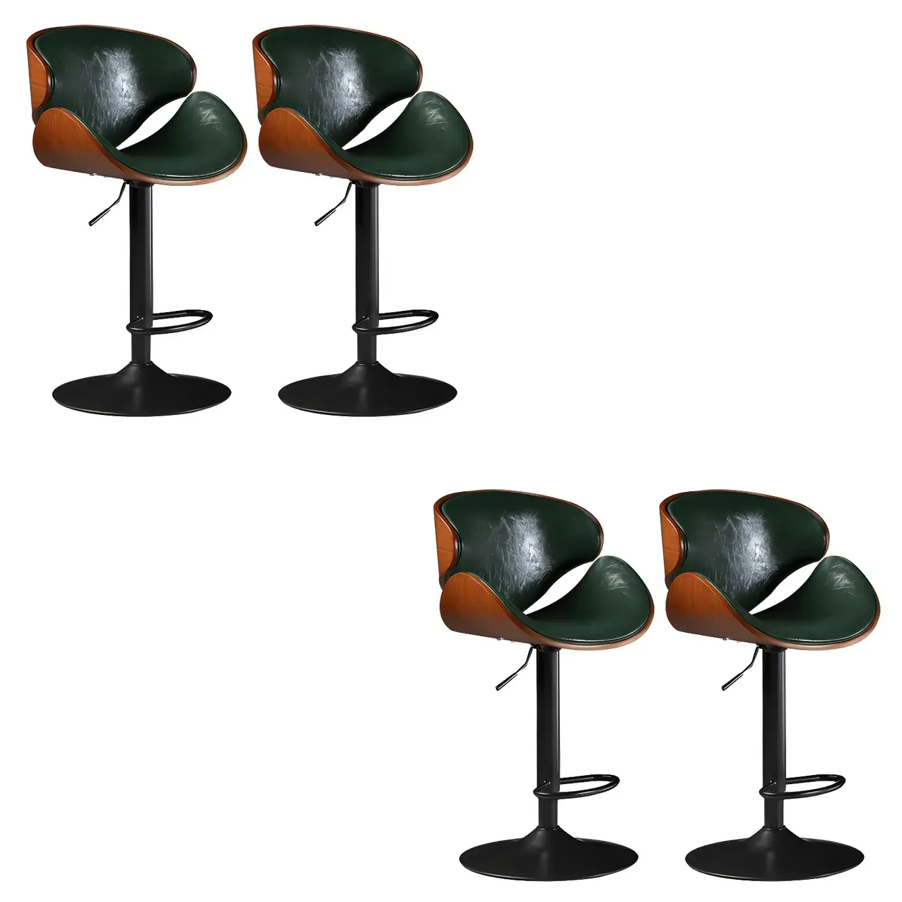 Vintage Leather Height-Adjustable Swivel Bar Stools with Footrest Image - 6