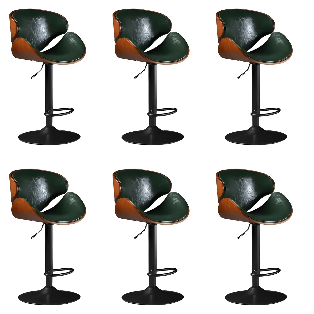Vintage Leather Height-Adjustable Swivel Bar Stools with Footrest Image - 8