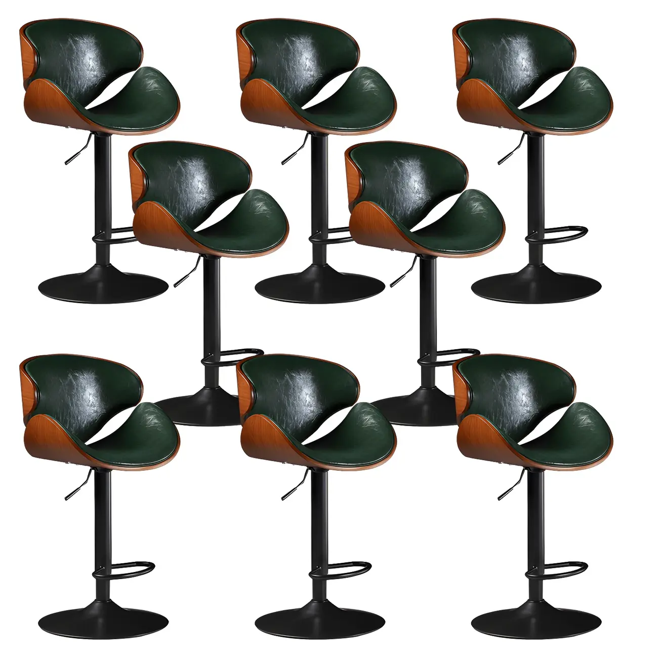 Vintage Leather Height-Adjustable Swivel Bar Stools with Footrest Image - 10 | homeyfad